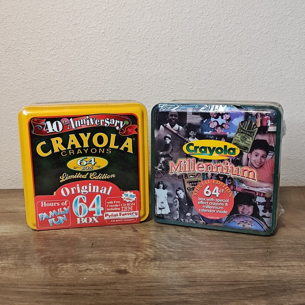 Crayola 64 Crayon Tins Set 2 40th Anniversary &‎ Millennium Special Edition NEW